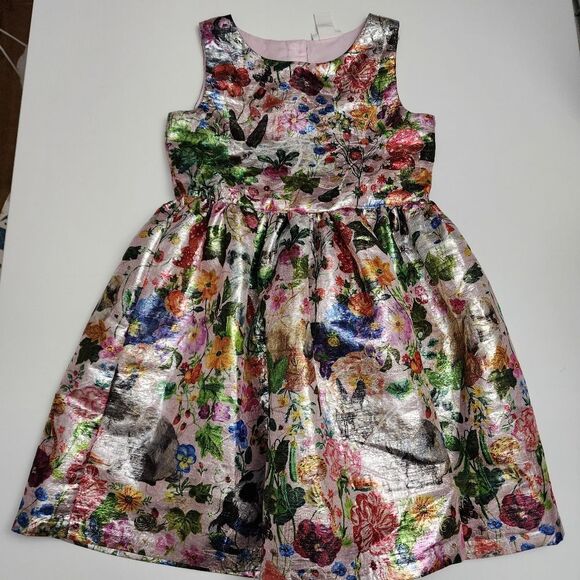 H&M Girls Nathalie Lété Jacquard Weave Metallic Shimmer Elegant Dress Size 8 - Picture 1 of 13
